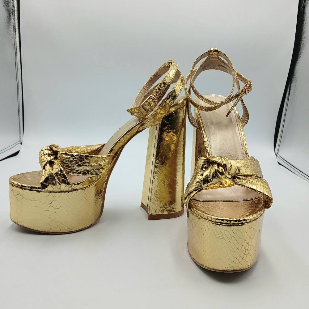 Public Desire Gold Metallic Platform High Heel Sandals - Picture 6 of 9